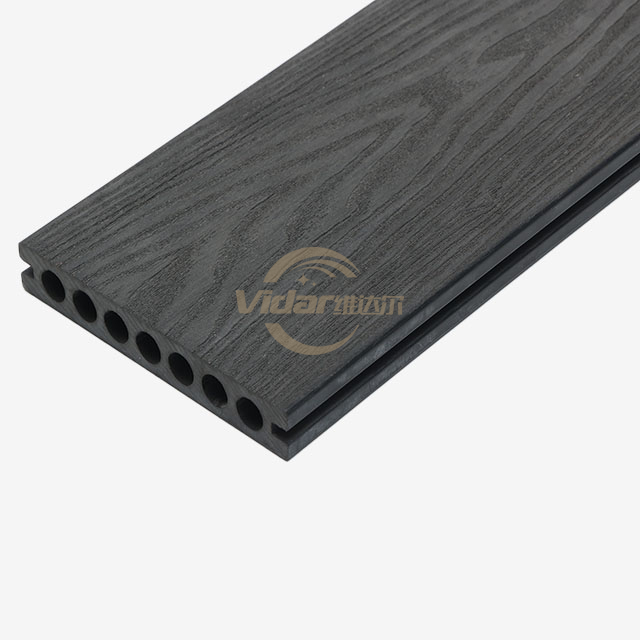 140X22mm 3D embossed Round Hollow Wpc Decking Charcoal Wpc Deckong for Gallery Road