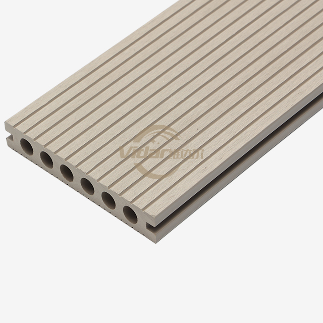 140x22mm High quality White-Apricot Round Hole grooved Wpc Decking for Your Beautiful Garden