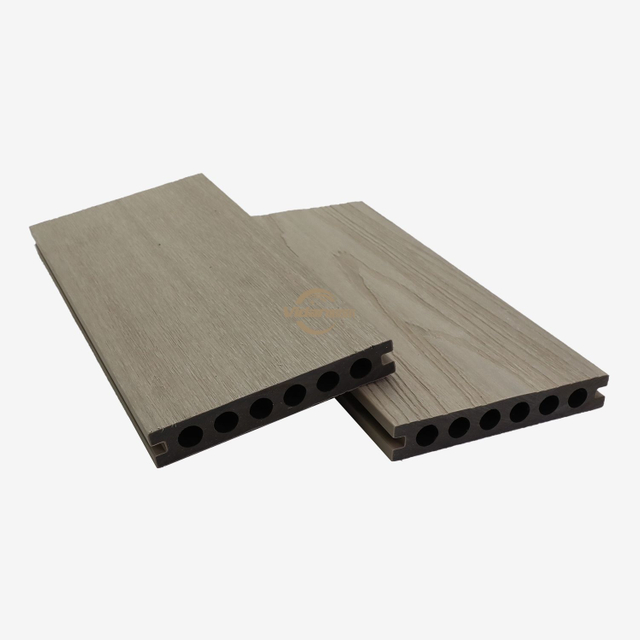 143x22.5mm Smooth surface Textured Grey roundl hole Wpc Decking waterproof for Gallery road