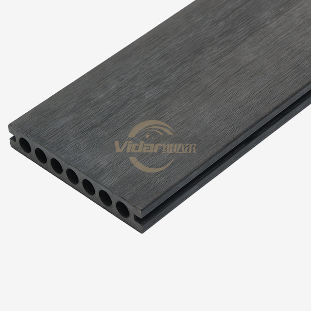 WPC decking surface profiles compared in a backyard landscape setup